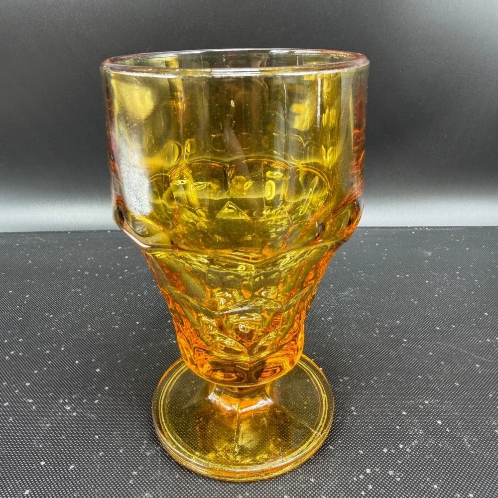 Anchor Hocking Georgian Amber Glass Goblets Thumbprint Whitehall Footed Set of 2